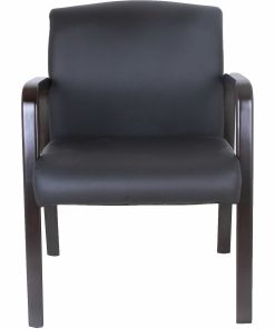 Lorell® Bonded Leather/Wood Guest Chair, Black/Espresso 2