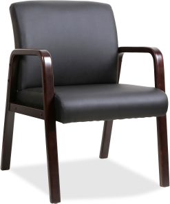 Lorell® Bonded Leather/Wood Guest Chair, Black/Espresso