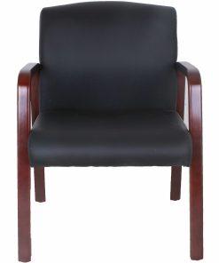 Lorell® Bonded Leather/Wood Guest Chair, Black/Cherry Mahogany 2