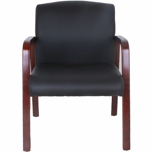 Lorell® Bonded Leather/Wood Guest Chair, Black/Cherry Mahogany - Image 2