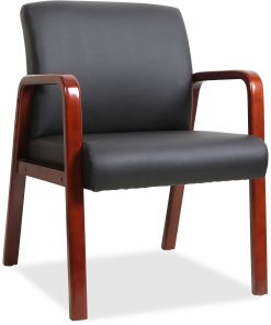 Lorell® Bonded Leather/Wood Guest Chair, Black/Cherry Mahogany