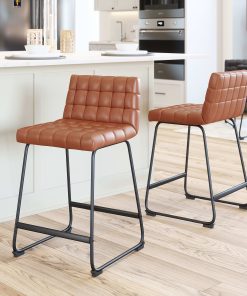 Zuo Pago Faux Leather Counter Height Stools With Backs, Brown, Set Of 2 Stools