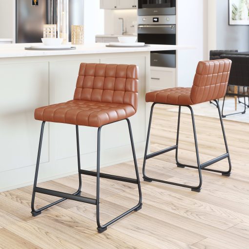 Zuo Pago Faux Leather Counter Height Stools With Backs, Brown, Set Of 2 Stools