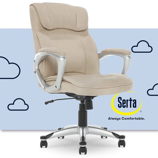 Serta Hannah Ergonomic Fabric Mid-Back Office Chair, Tan/Silver - Image 2