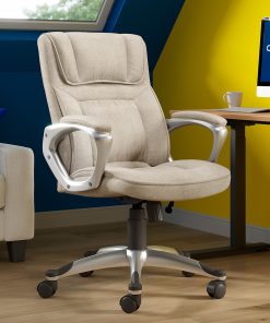 Serta Hannah Ergonomic Fabric Mid-Back Office Chair, Tan/Silver