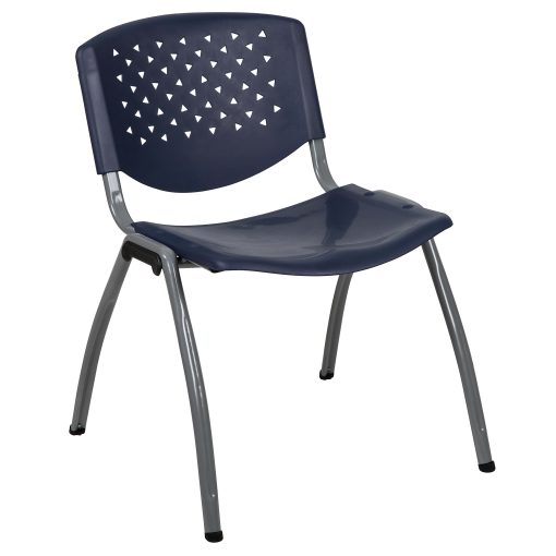 Flash Furniture HERCULES Series Plastic Stack Chair With Titanium Frame, Navy - Image 2