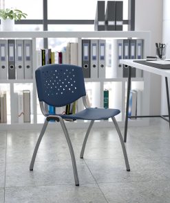 Flash Furniture HERCULES Series Plastic Stack Chair With Titanium Frame, Navy