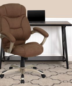 Flash Furniture Ergonomic Microfiber High-Back Chair, Brown/Black/Titanium