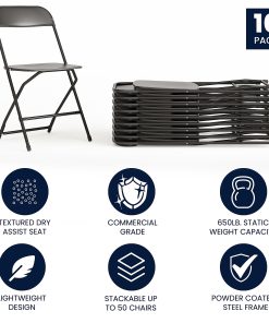 Flash Furniture Hercules Premium Folding Chairs, Set Of 10 Folding Chairs, Black 2