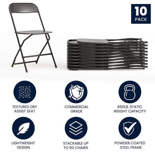 Flash Furniture Hercules Premium Folding Chairs, Set Of 10 Folding Chairs, Black - Image 2