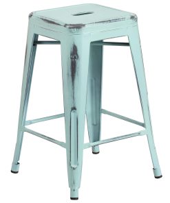 Flash Furniture Commercial-Grade Distressed Metal Counter Stool, Teal 2