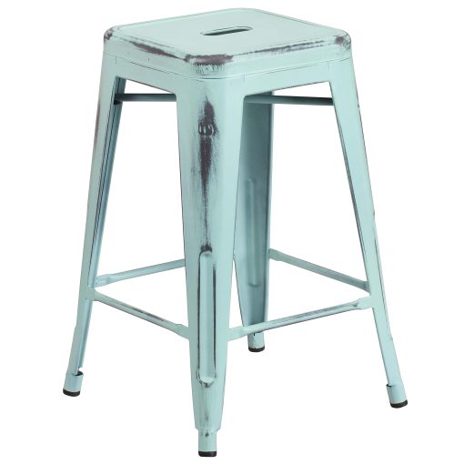 Flash Furniture Commercial-Grade Distressed Metal Counter Stool, Teal - Image 2