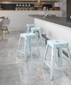 Flash Furniture Commercial-Grade Distressed Metal Counter Stool, Teal