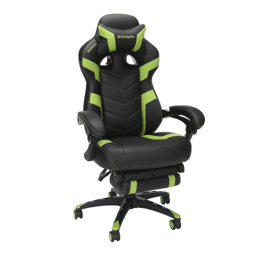 RESPAWN 110 Pro Gaming Chair, With Footrest & Headrest Pillow, Green, RSP110V2GRN
