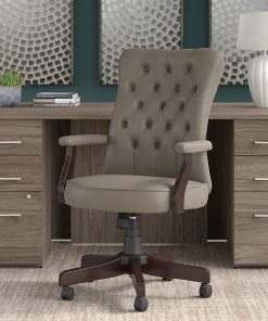 Bush Business Furniture Arden Lane Bonded Leather High-Back Tufted Office Chair With Arms, Washed Gray, Standard Delivery 2