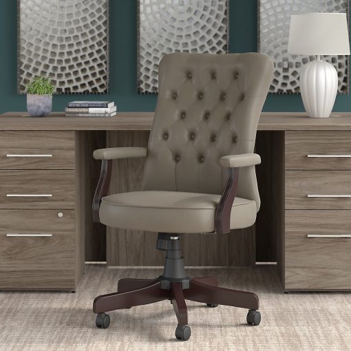 Bush Business Furniture Arden Lane Bonded Leather High-Back Tufted Office Chair With Arms, Washed Gray, Standard Delivery - Image 2