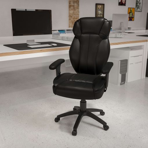 Flash Furniture Ergonomic LeatherSoft™ Faux Leather High-Back Swivel Chair, Black - Image 2