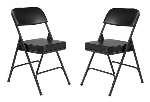 National Public Seating Vinyl-Upholstered Folding Chairs, Black, Set Of 2 Chairs