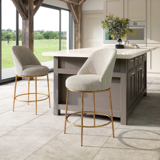 Zuo Nordhavn Swivel Counter-Height Stool, Beige/Gold - Image 2