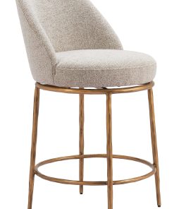 Zuo Nordhavn Swivel Counter-Height Stool, Beige/Gold
