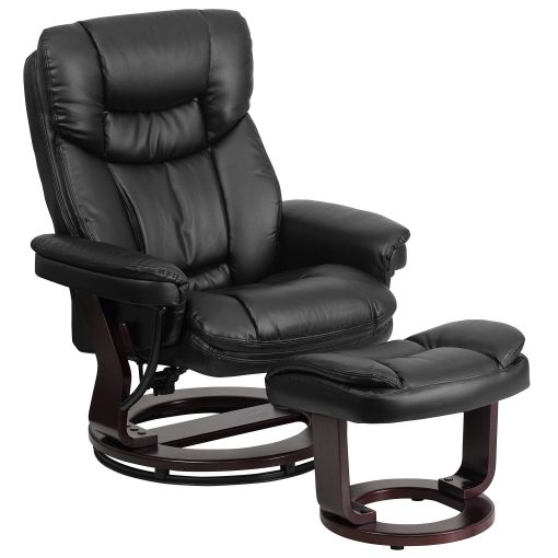 Flash Furniture Contemporary Recliner With Curved Ottoman, Black - Image 2