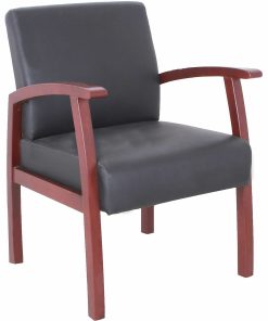 Lorell® Bonded Leather/Wood Guest Chair, Black/Mahogany 2