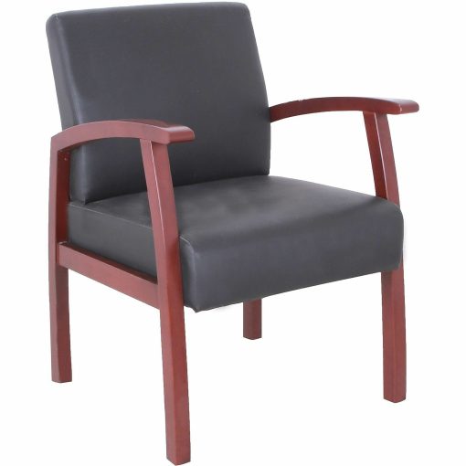 Lorell® Bonded Leather/Wood Guest Chair, Black/Mahogany - Image 2