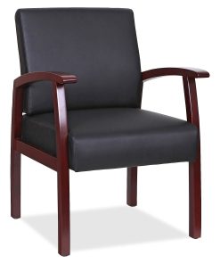 Lorell® Bonded Leather/Wood Guest Chair, Black/Mahogany