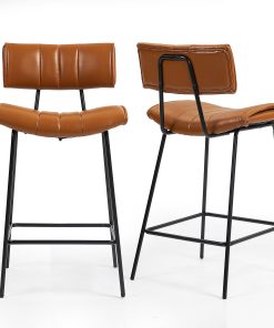 Glamour Home Belita Faux Leather Bar Stools With Backs, Brown/Black, Set Of 2 Stools 2