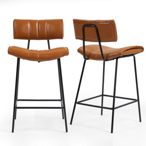 Glamour Home Belita Faux Leather Bar Stools With Backs, Brown/Black, Set Of 2 Stools - Image 2