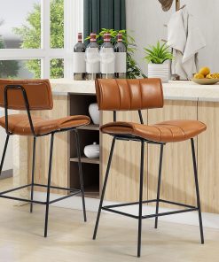 Glamour Home Belita Faux Leather Bar Stools With Backs, Brown/Black, Set Of 2 Stools