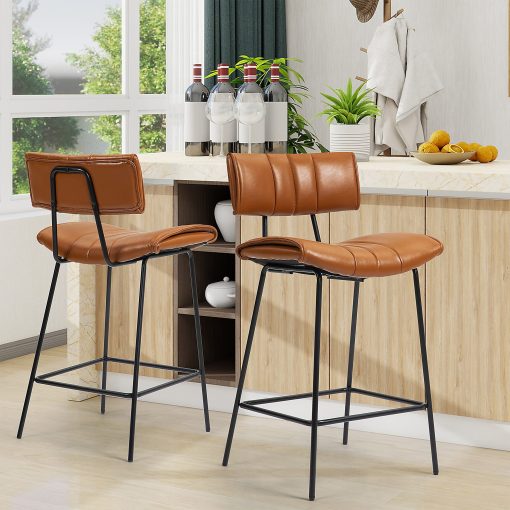 Glamour Home Belita Faux Leather Bar Stools With Backs, Brown/Black, Set Of 2 Stools