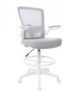 Boss Office Products Mesh Flip Arm Stool With Back, Gray/White