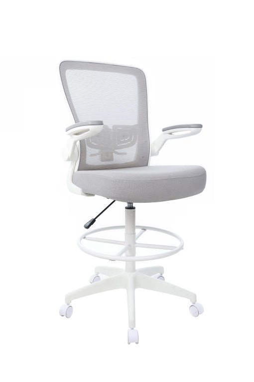 Boss Office Products Mesh Flip Arm Stool With Back, Gray/White