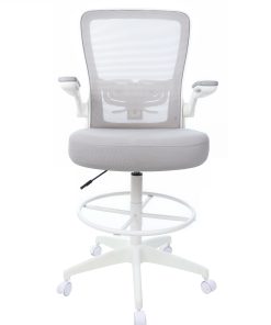 Boss Office Products Mesh Flip Arm Stool With Back, Gray/White 2