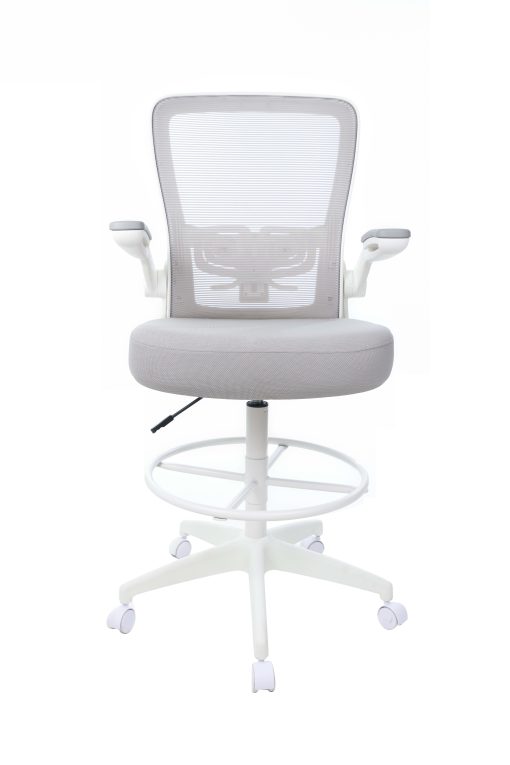 Boss Office Products Mesh Flip Arm Stool With Back, Gray/White - Image 2