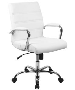 Flash Furniture LeatherSoft™ Faux Leather Mid-Back Office Chair With Chrome Base And Arms, White/Gray 2