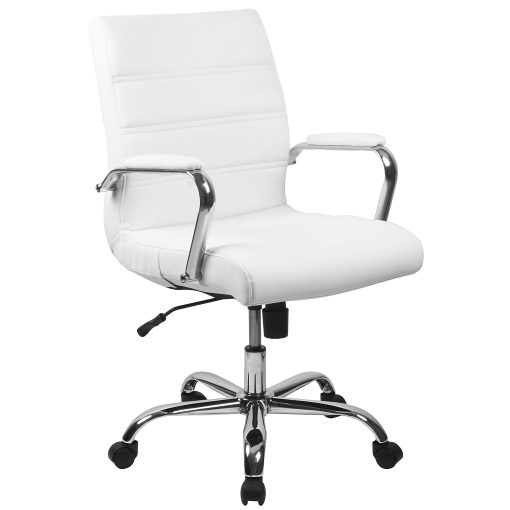 Flash Furniture LeatherSoft™ Faux Leather Mid-Back Office Chair With Chrome Base And Arms, White/Gray - Image 2