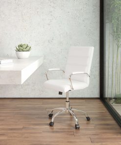 Flash Furniture LeatherSoft™ Faux Leather Mid-Back Office Chair With Chrome Base And Arms, White/Gray