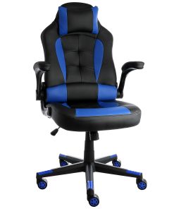 Elama Faux Leather High-Back Adjustable Office Task Chair, Black/Blue