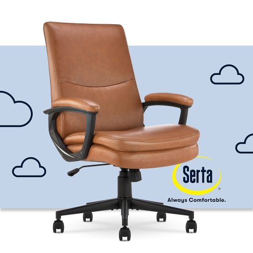 Serta® Comfort Modern Ergonomic Bonded Leather High-Back Executive Office Chair, Cognac - Image 2