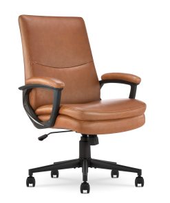 Serta® Comfort Modern Ergonomic Bonded Leather High-Back Executive Office Chair, Cognac