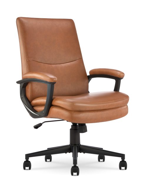 Serta® Comfort Modern Ergonomic Bonded Leather High-Back Executive Office Chair, Cognac
