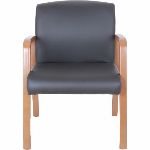 Lorell® Bonded Leather/Wood Guest Chair, Black/Cherry Walnut - Image 2