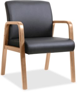 Lorell® Bonded Leather/Wood Guest Chair, Black/Cherry Walnut
