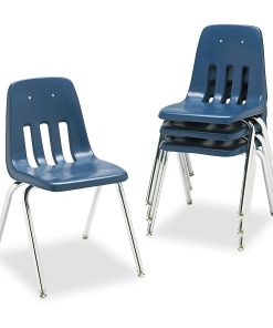 Virco® 9000-Series Plastic Stack Chairs, Navy/Chrome, Pack Of 4