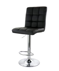 Elama Square Tufted Faux Leather Adjustable Bar Stools, Black/Chrome, Set Of 2 Stools 2