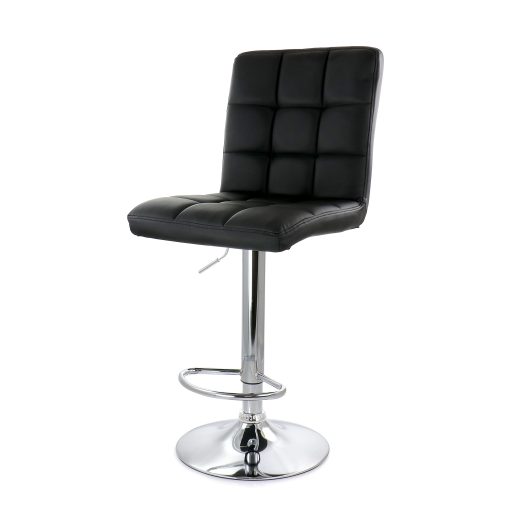 Elama Square Tufted Faux Leather Adjustable Bar Stools, Black/Chrome, Set Of 2 Stools - Image 2
