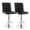 Elama Square Tufted Faux Leather Adjustable Bar Stools, Black/Chrome, Set Of 2 Stools
