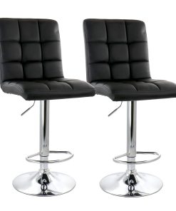 Elama Square Tufted Faux Leather Adjustable Bar Stools, Black/Chrome, Set Of 2 Stools